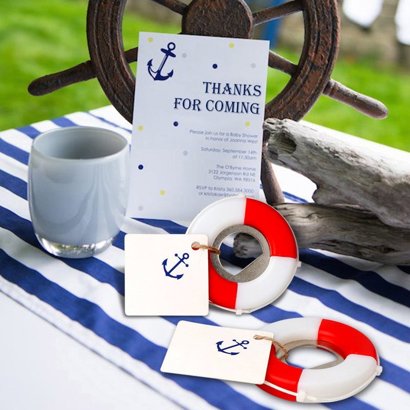 OurWarm PartyTalk 50pcs Nautical Wedding Favors Lifesaver Bottle Opener with Anchor Tags and String Beach Wedding Gifts Nautical Baby Shower Birthday Party Decorations - Image 4